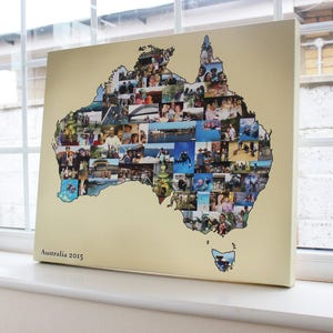 Australien Fotocollage - Leinwand 20 x 24 Zoll - Landkarte Form Collage - Urlaubsreise Collage