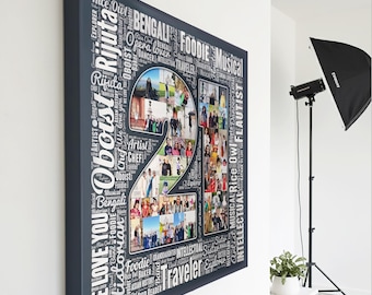 Personalized Birthday Canvas - Collage Gift - Word Art Text Photo Collage Canvas Print - 18, 21st, 30, 40, 50, 65, 70, 80, 90