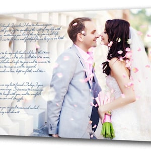 Fotografía de boda con texto de palabras de votos: impresión en lienzo premium con diseño personalizado