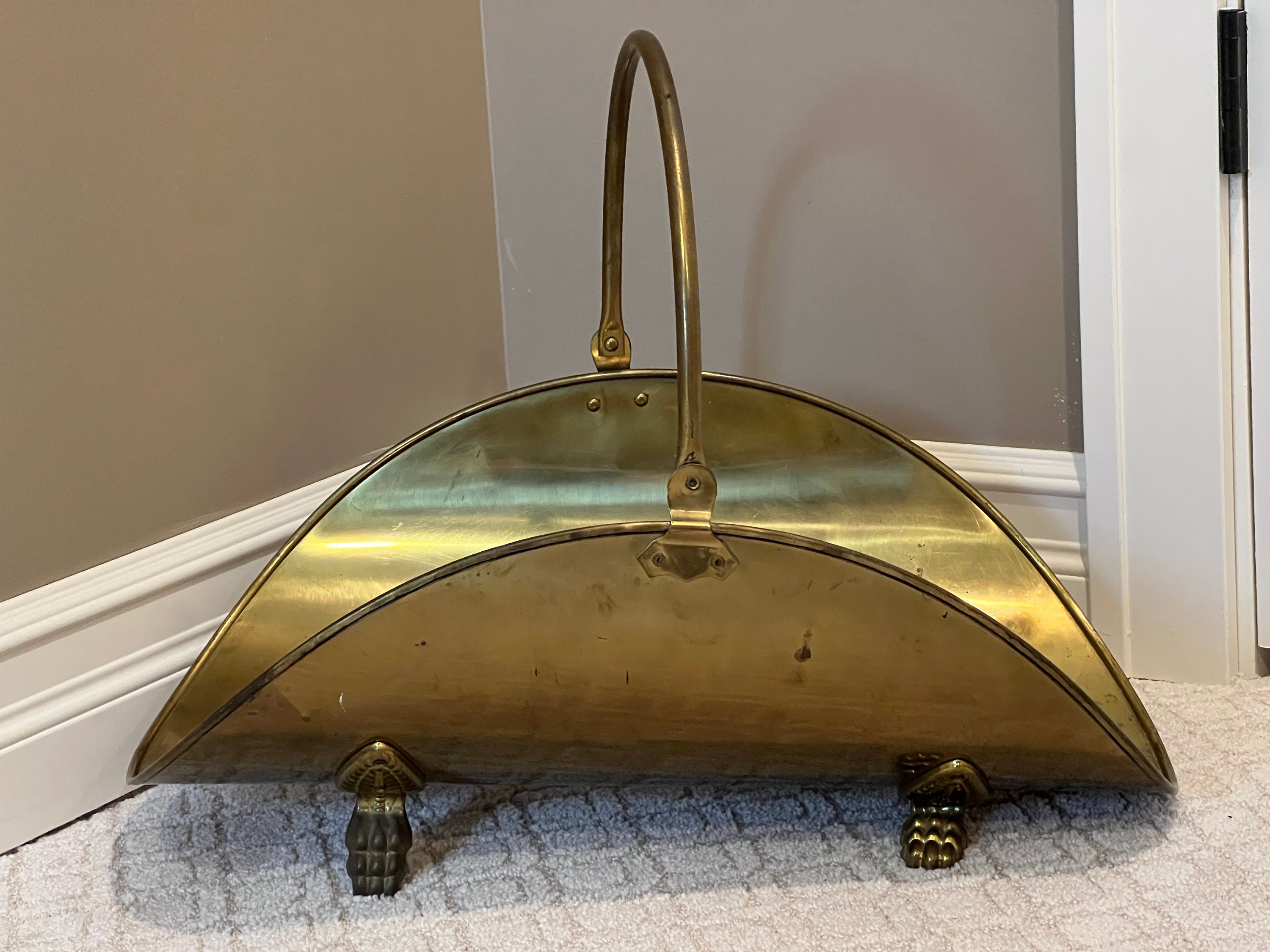 Vintage Brass Claw Foot Fireplace Log Holder - Etsy