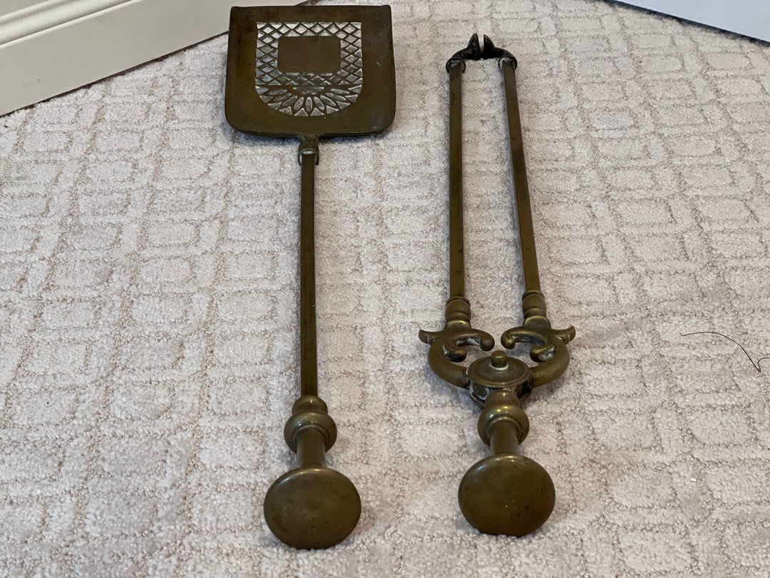 Antique Brass Fireplace Log Tongs and Shovel Fireplace Tools Etsy