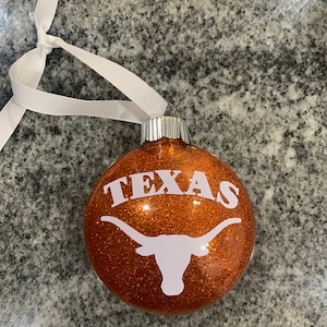 UT University of Texas Logo Longhorn Orange Glitter Plastic Disc Christmas Tree Ornament