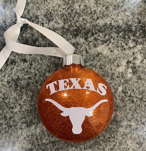 UT University of Texas Logo Longhorn Orange Glitter Plastic Disc Christmas Tree Ornament