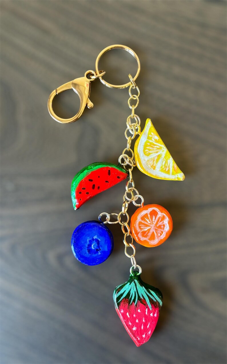 Handmade Air Dry Clay Fruit Key Chain Bag Charms - Etsy
