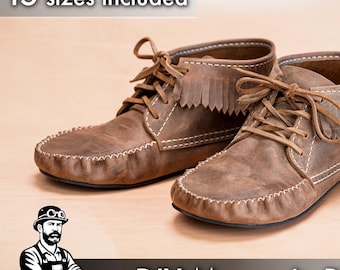 DIY Tall Moccasin Boots Pattern, Fringe Leather Boots, 15 Sizes (PDF Download)