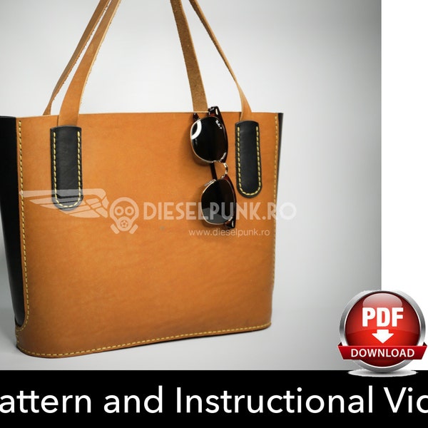 Schultertasche Muster - Leder DIY - Pdf Download - Ledertasche Muster - Einkaufstasche Muster - Einkaufstasche Muster - Taschenvorlage