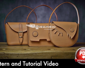 Small Leather Bags Pattern - Pattern Set - Leather DIY - Pdf Download - Leather Bag - Video Tutorial