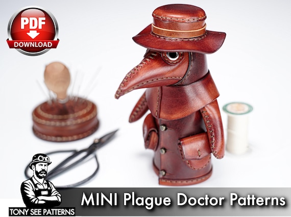 Mini Plague Doctor Mascot PDF Pattern, DIY Leather Doll, Step by Step Video Tutorial