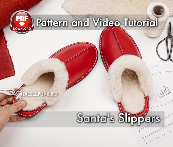Santa's Slippers Pattern - Leather DIY - Pdf Download - Flip Flop pattern - Video Tutorial