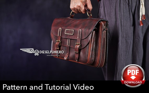 Briefcase Bag Pattern - Leather DIY - Pdf Download - Leather Bag Pattern - Leather Bag Template - Laptop Bag Pattern - Bag Template