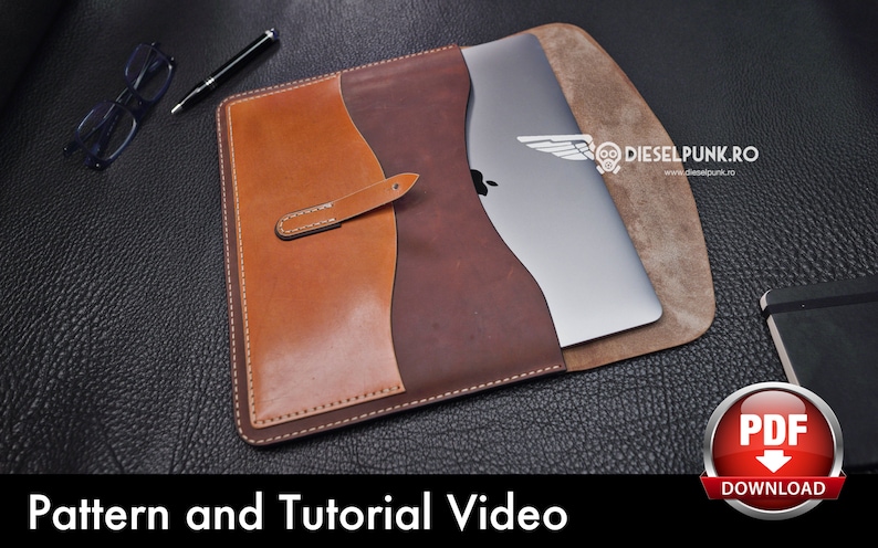 Laptop Cover Pattern Leather DIY Pdf Download MacBook Sleeve Template Video Tutorial image 2