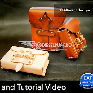 Conjunto de patrones de bolsos de cuero - Bricolaje de cuero - Descargar PDF - Video Tutorial