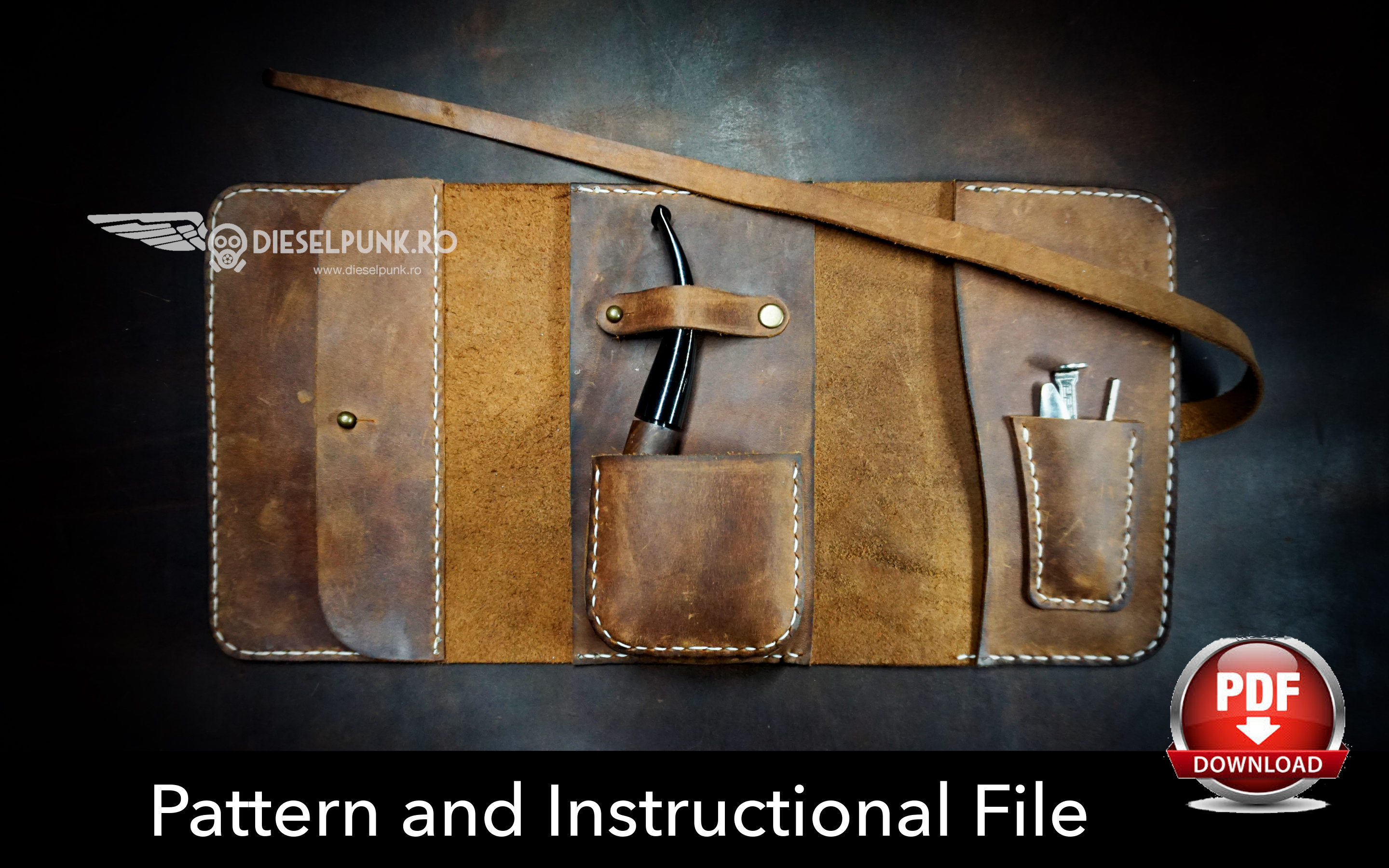 Pipe Case Pattern Leather DIY Pdf Download Pipe Pouch Template Leather Gift DIY