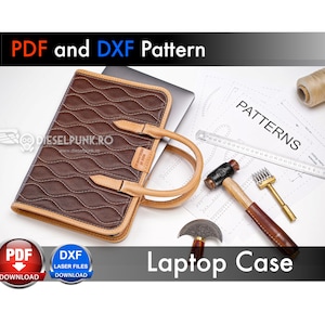 Patrón de funda para portátil - DIY en cuero - Descarga en PDF - Patrón de funda para portátil - Plantilla de maletín - Patrón de bolso para portátil - Plantilla de bolso