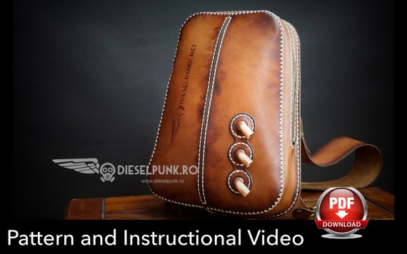 Sling Bag Pattern - Leather Backpack Template - Pdf Download - Leather Pattern - DieselpunkRo Pattern - Video Tutorial