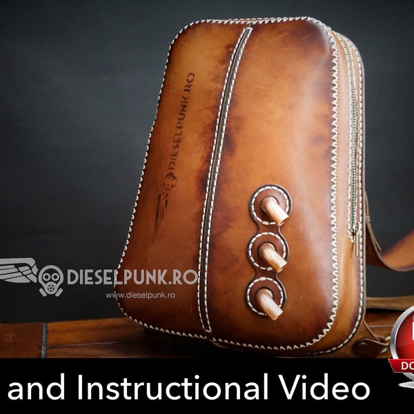 Sling Bag Pattern - Leather Backpack Template - Pdf Download - Leather Pattern - DieselpunkRo Pattern - Video Tutorial