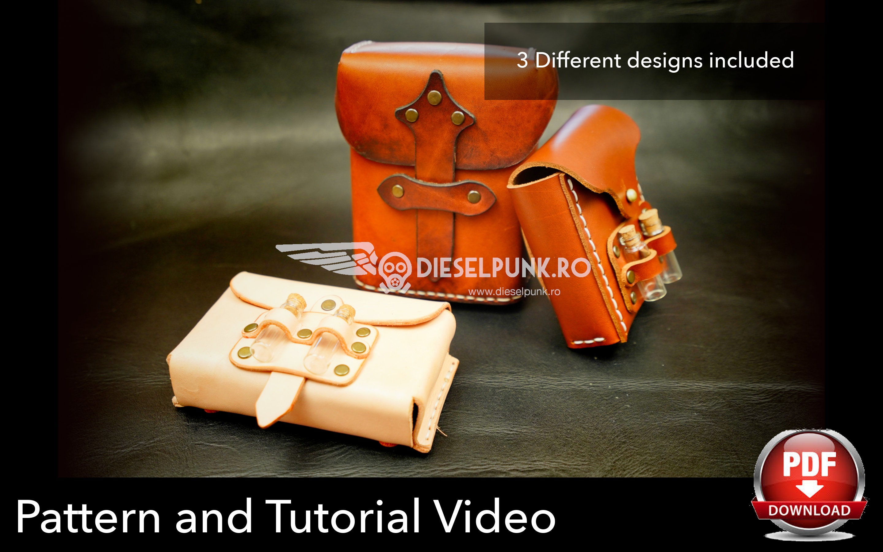 Leather Pouch Pattern Set Leather DIY Pdf Download Video Tutorial