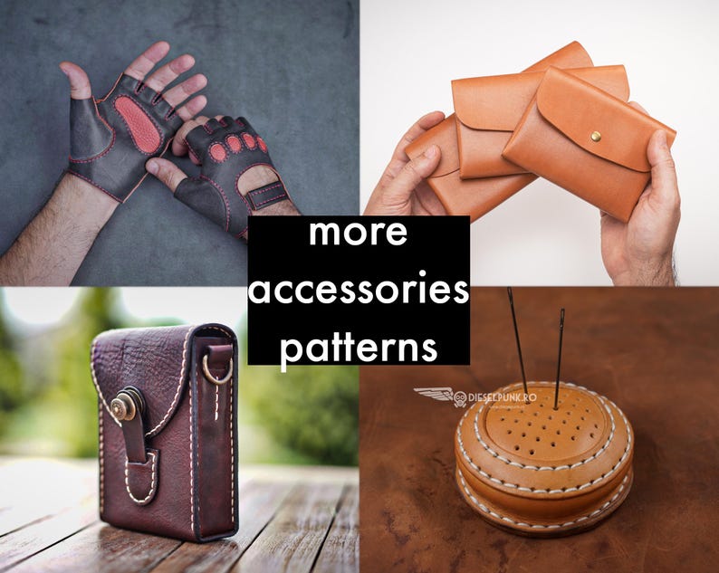 a collage of leather accessories and accessories