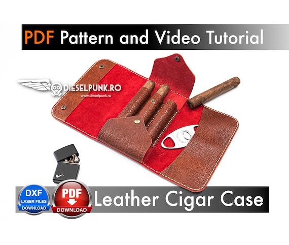 Cigar Case Pattern - Leather DIY - Pdf Download - Cigar Pouch Template - Video Tutorial - Leather Gift DIY