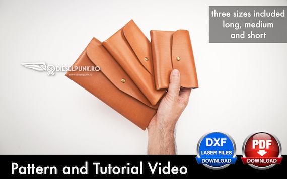 Set of 3 Leather Wallet Patterns - Leather DIY - Pdf Download - Wallet Template Set - Video Tutorial