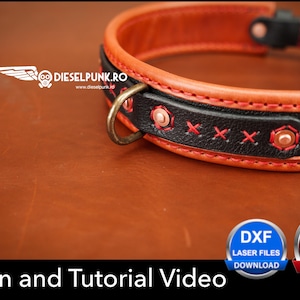May include: A black and brown leather dog collar with red stitching and a silver D-ring. The collar has a red and white logo with the text "DIESELPUNK.RO" and the website address "www.dieselpunk.ro".