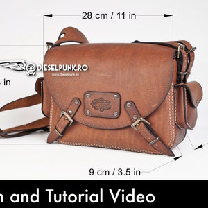 May include: A brown leather messenger bag with a flap closure and two buckles. The bag has a small pocket on the side and a metal plate with the text "DIESELPUNK.RO" on the front. The bag measures 11 inches wide, 8 inches tall, and 3.5 inches deep.