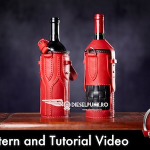 Bottle Holder Pattern - Leather DIY - Pdf Download  - Video Tutorial - Wine Holder Template