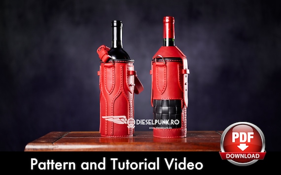 Bottle Holder Pattern - Leather DIY - Pdf Download  - Video Tutorial - Wine Holder Template