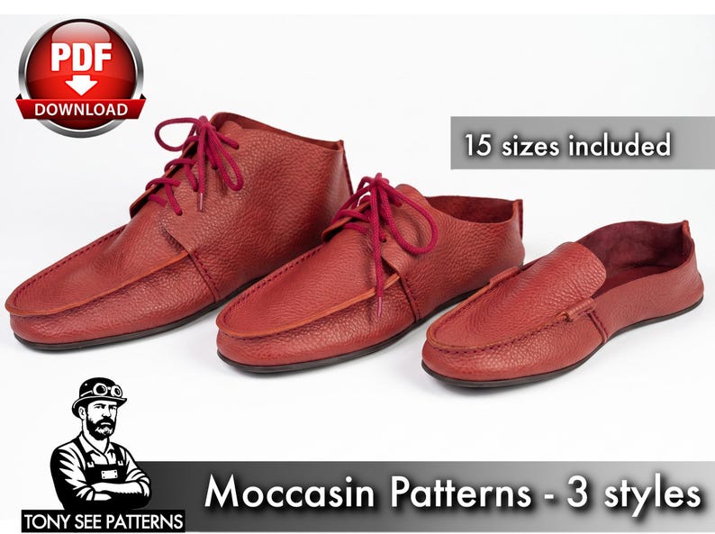 Leather Moccasins Pattern: DIY Loafers Template (PDF) with Video Tutorial image 1