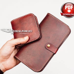Conjunto de 2 patrones de billetera de cuero - Manualidades de cuero - Descarga en PDF - Conjunto de plantillas de billetera - Videotutorial