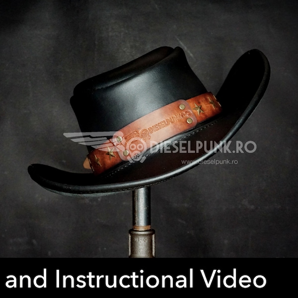 Modèle de chapeau en cuir - modèle DIY - chapeau cosplay DIY - téléchargement Pdf - modèle de chapeau de cowboy en cuir - modèle de chapeau en cuir