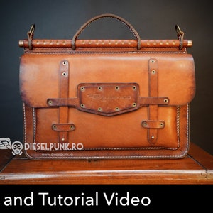 Patrón de maletín - Manualidades de cuero - Descarga de PDF - Patrón de bolso de cuero - Plantilla de bolso de cuero - Patrón de bolso para portátil - Plantilla de bolso