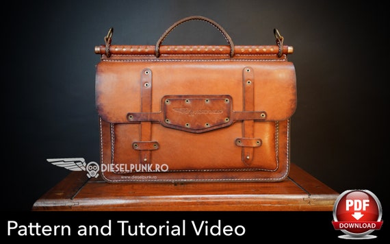 Briefcase Bag Pattern - Leather DIY - Pdf Download - Leather Bag Pattern - Leather Bag Template - Laptop Bag Pattern - Bag Template