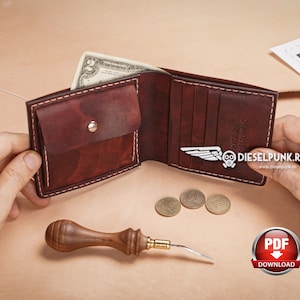 Patrones de billetera de cuero - Manualidades de cuero - Descargar PDF - Billetera con bolsillo - Videotutorial