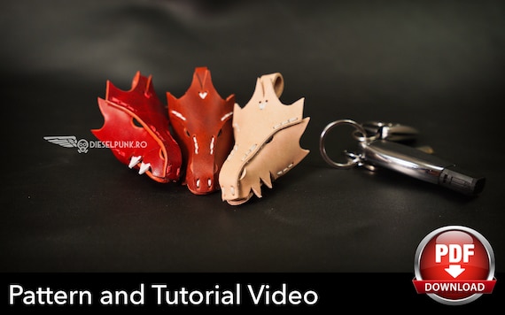 Leather Working Pattern Set - Dog Collar - Dragon Key Fob - Steampunk Goggles - Card Wallet - Pdf Download