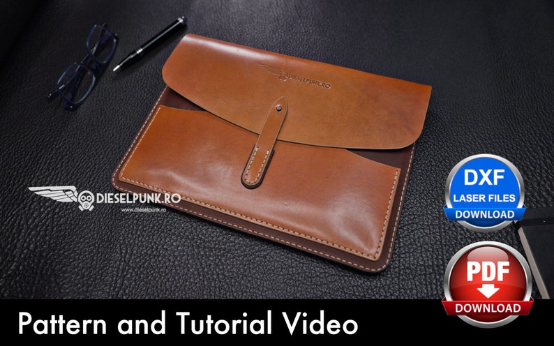 Laptop Cover Pattern Leather DIY Pdf Download MacBook Sleeve Template Video Tutorial image 1