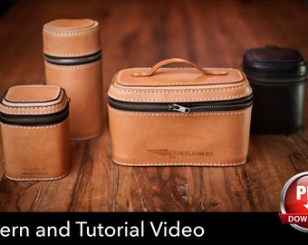 May include: A collection of three tan leather cases and one black leather case, each featuring a zipper closure and visible stitching. The tan cases are cylindrical or rectangular with a top handle. The text DIESELPUNK.RO is embossed on the cases.