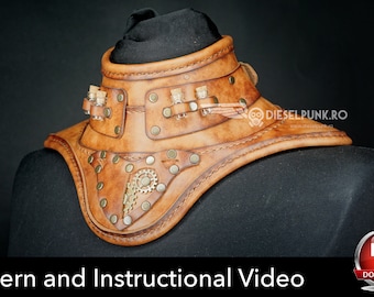 May include: A brown leather steampunk-style collar with metal accents and small glass vials. The collar is on a black mannequin. The text "DIESELPUNK.RO" is visible on the collar.