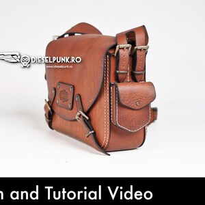 May include: A brown leather messenger bag with a front pocket and a buckle closure. The bag has a strap and is made of high-quality leather.  Pattern and Tutorial Video. PDF Download.