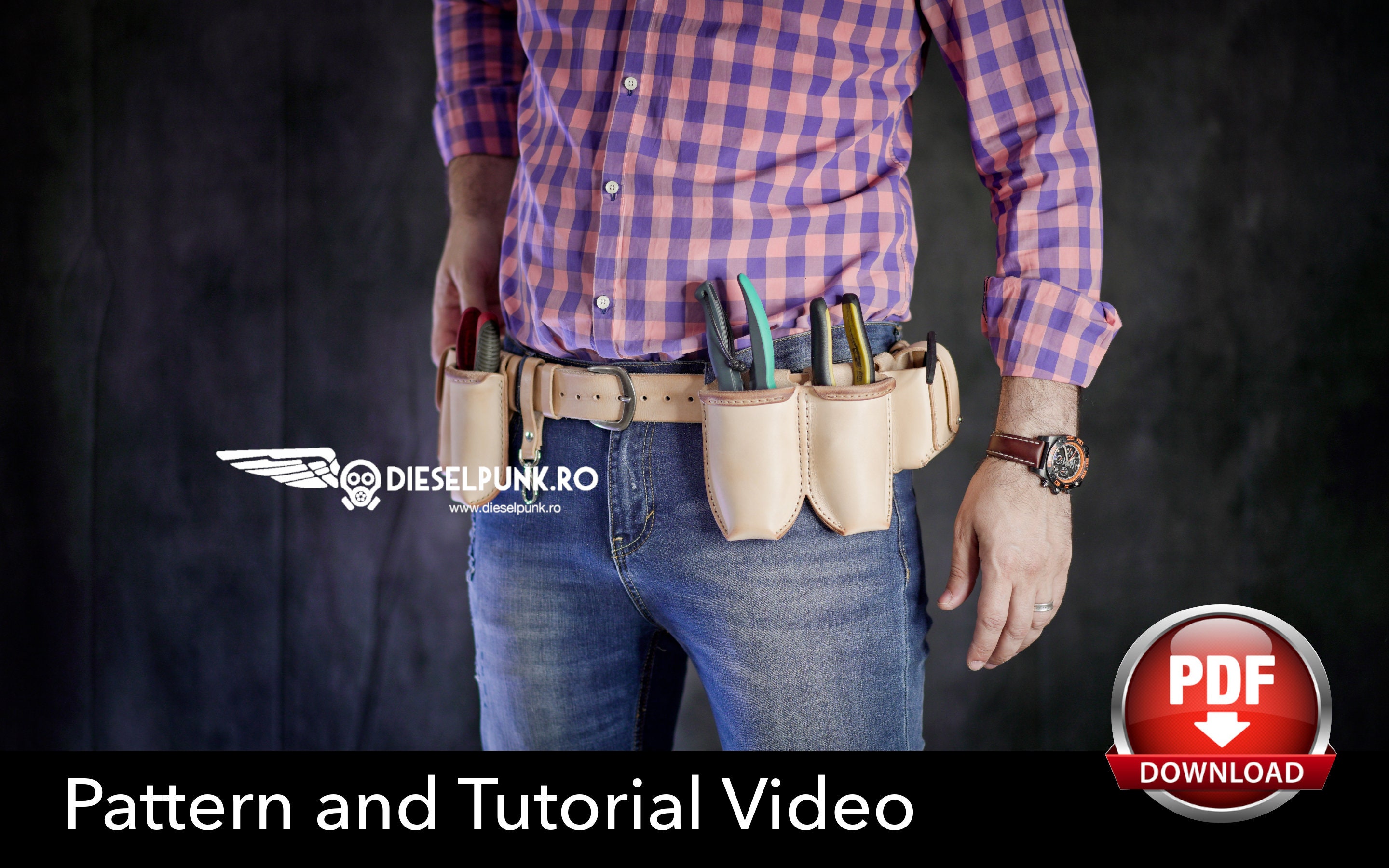 Tool Belt Pattern - Leather DIY - Pdf Download - Hip Bag - Video Tutorial