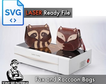 Fox Raccoon Leather Bag SVG Pattern, Laser Cut DXF Template (Digital Download)