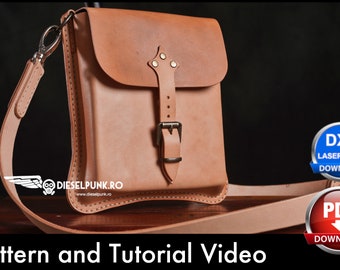 Leather Bag Pattern - Leather DIY - Pdf Download - Messenger Bag Template - Video Tutorial - Leather Gift DIY