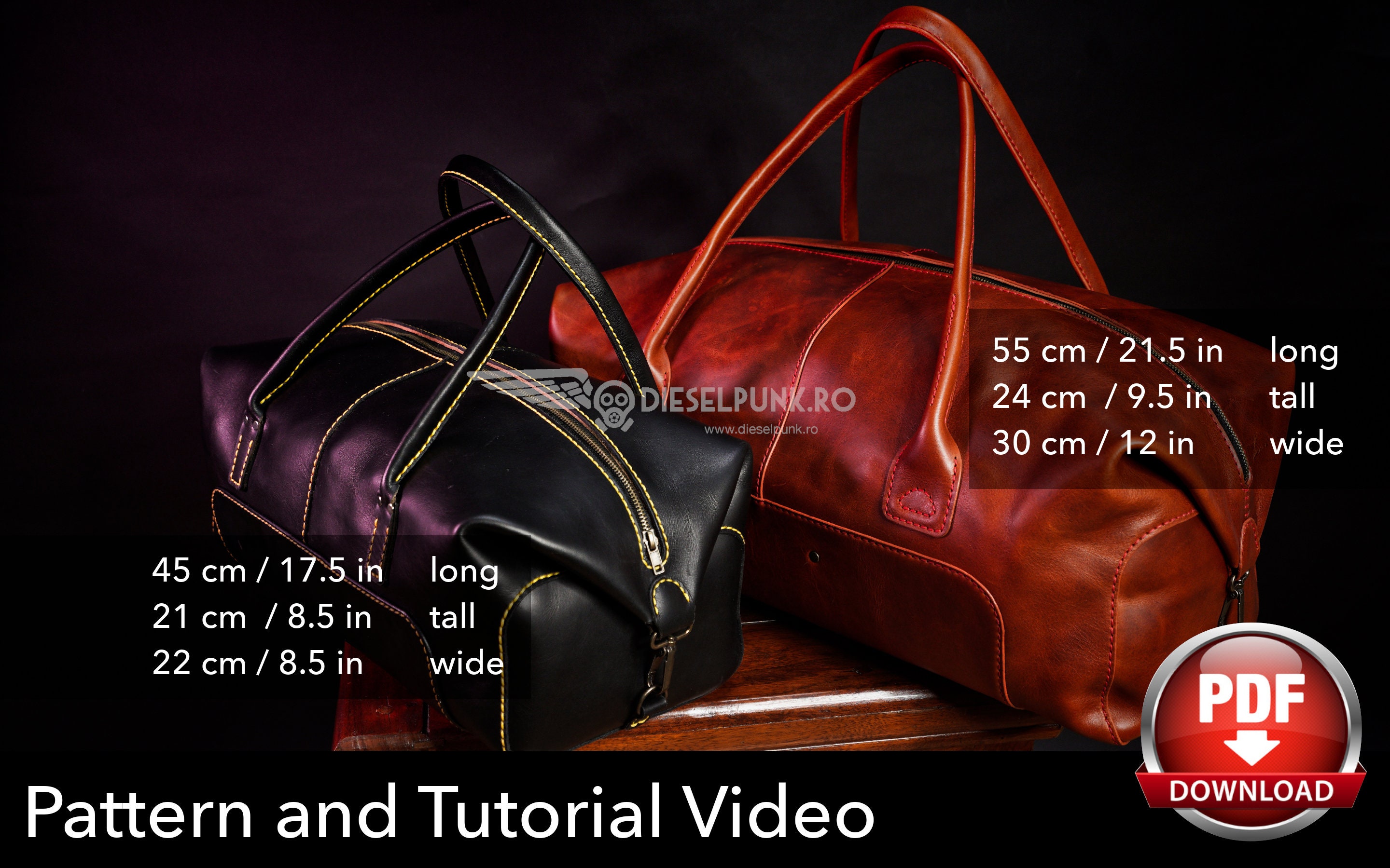 Leather Bag Pattern PDF Files: Duffle 45 Bag with How to 