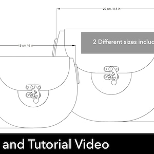 May include: Line drawing of two saddlebags with measurements in inches and centimeters. The smaller bag is 6 inches wide and 5.3 inches tall. The larger bag is 8.5 inches wide and 6.5 inches tall. Text reads "2 Different sizes included."