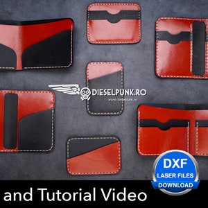 Set von 7 Leder Geldbörsen Mustern - Leder DIY - Pdf Download - Wallet Template Set - Video Tutorial