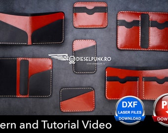 Set of 7 Leather Wallet Patterns - Leather DIY - Pdf Download - Wallet Template Set - Video Tutorial