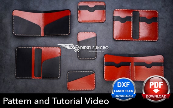 Set of 7 Leather Wallet Patterns - Leather DIY - Pdf Download - Wallet Template Set - Video Tutorial