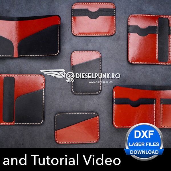 Set of 7 Leather Wallet Patterns - Leather DIY - Pdf Download - Wallet Template Set - Video Tutorial