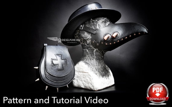 Halloween Pattern Set - Leather Hat PATTERN - Pouch Pattern - Mask Pattern - Pdf Download - VIDEO tutorial