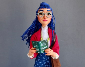 Librería Belle Kate: La figura de arcilla entusiasta literaria, muñeca de arte, figura coleccionable, muñeca hecha a mano